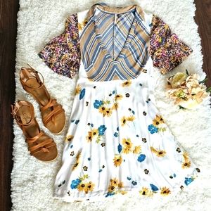Free People Women's Mini Dress Size 4 Retro Floral 60s Inspired Flare Flowy Y2K